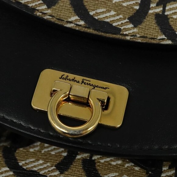 Salvatore Ferragamo Gancini Backpack PVC Leather Beige Gold Auth - Picture 10 of 16